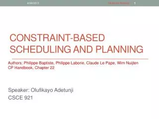 CONSTRAINT-BASED SCHEDULING and PLANNING