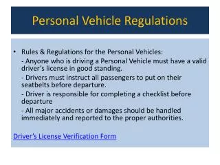 Personal Vehicle Regulations