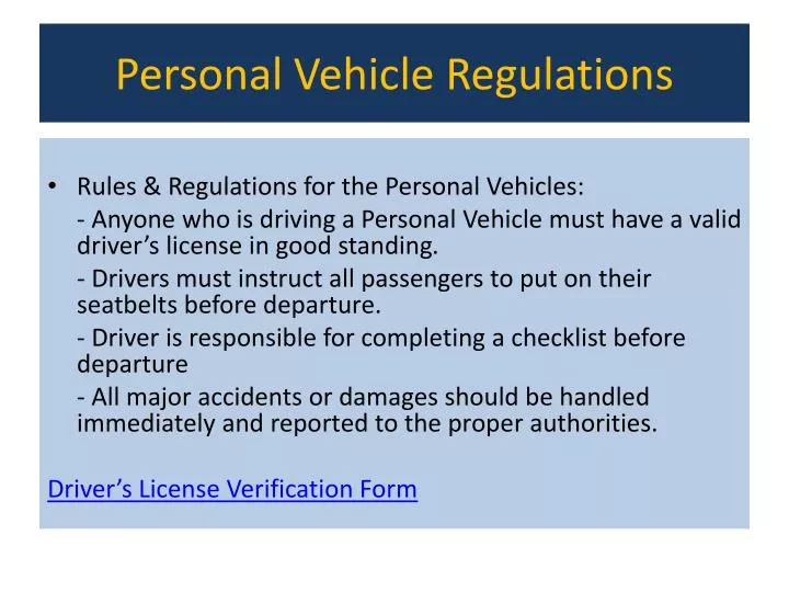 personal vehicle regulations