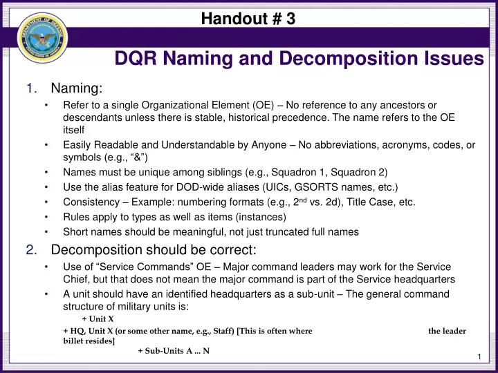 dqr naming and decomposition issues