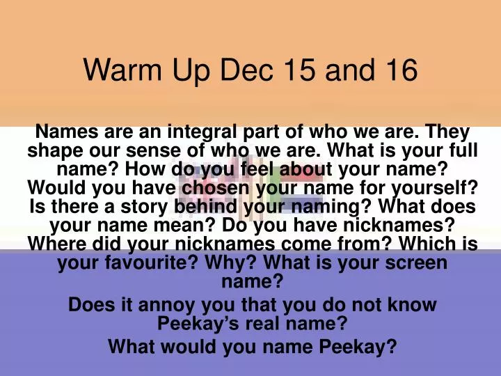 warm up dec 15 and 16