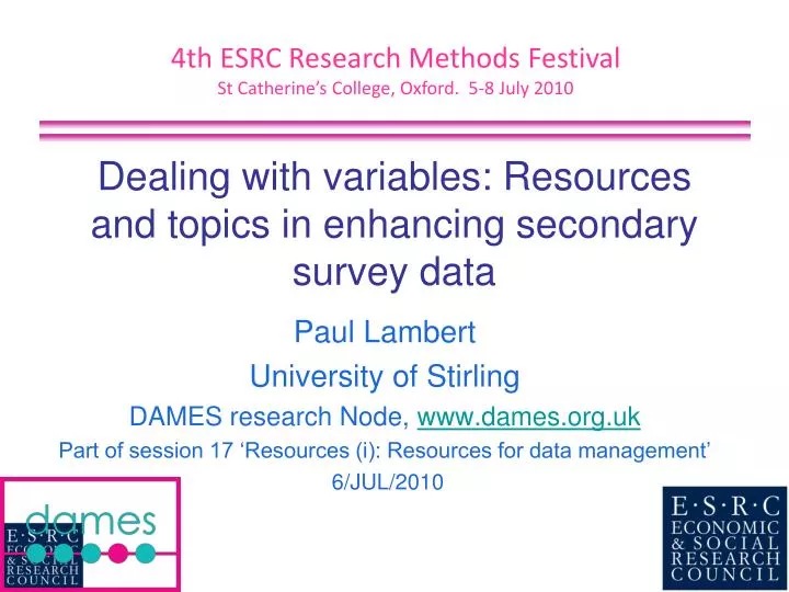 dealing with variables resources and topics in enhancing secondary survey data