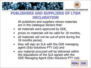 PUBLISHERS AND SUPPLIERS OF LTSM DECLARATION