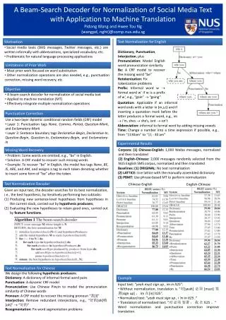 A Beam-Search Decoder for Normalization of Social Media Text with Application to Machine Translation Pidong Wang and Hwe