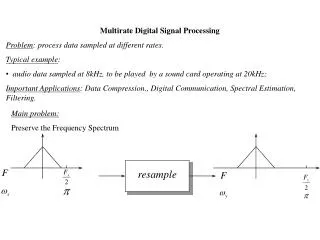 Multirate Digital Signal Processing Problem : process data sampled at different rates. Typical example :