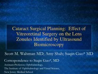Cataract Surgical Planning: Effect of Vitreoretinal Surgery on the Lens Zonules Identified by Ultrasound Biomicroscopy