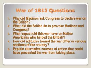 war of 1812 questions
