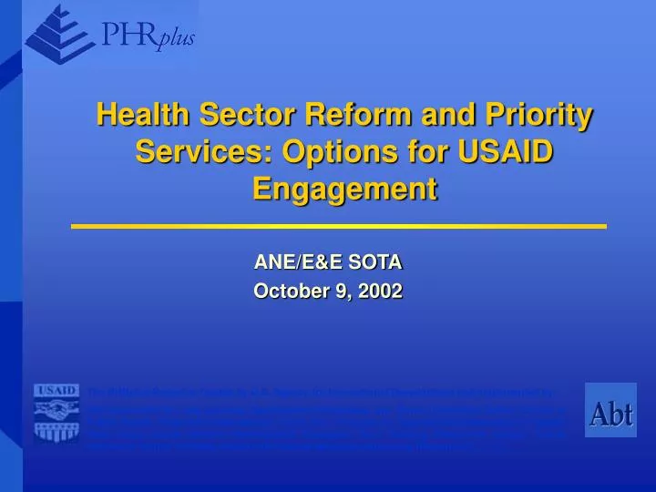 health sector reform and priority services options for usaid engagement