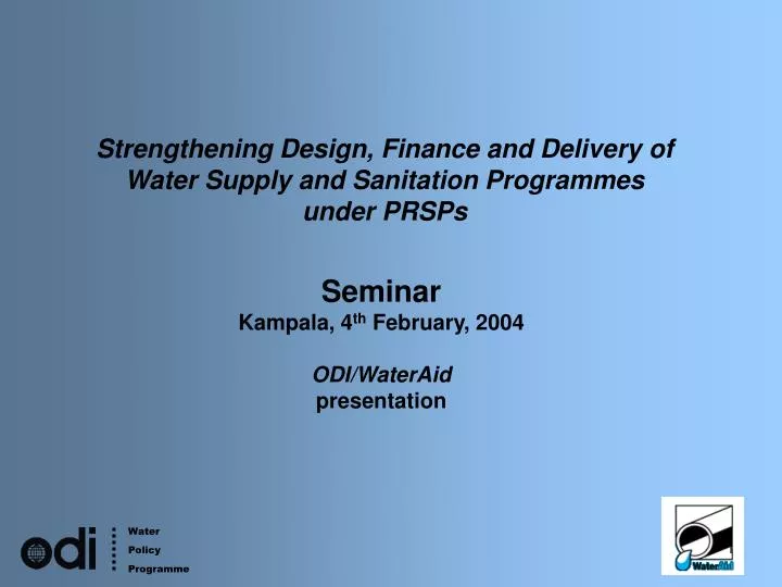 strengthening design finance and delivery of water supply and sanitation programmes under prsps