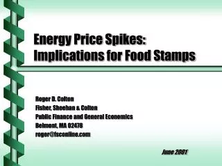 Energy Price Spikes: Implications for Food Stamps