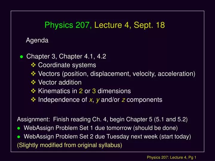 physics 207 lecture 4 sept 18