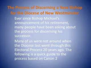 The Process of Discerning a New Bishop for the Diocese of New Westminster
