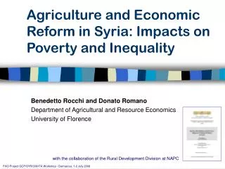 Agriculture and Economic Reform in Syria: Impacts on Poverty and Inequality