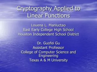 Cryptography Applied to Linear Functions
