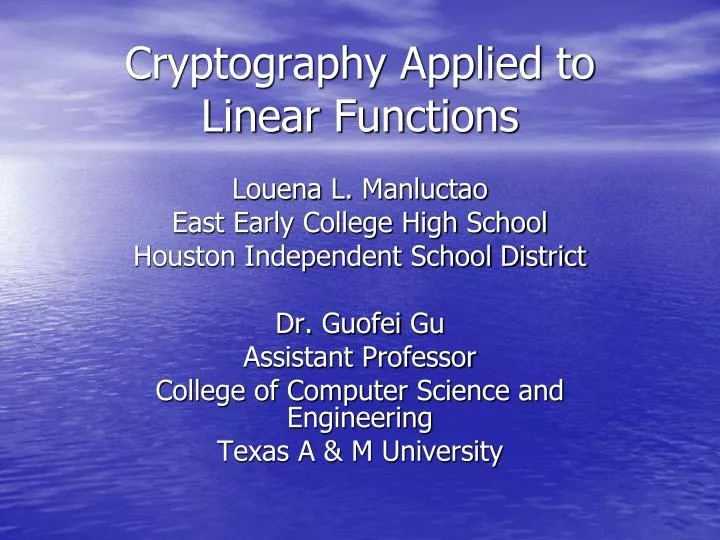 cryptography applied to linear functions