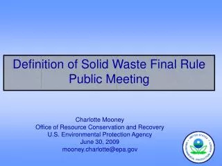Definition of Solid Waste Final Rule Public Meeting