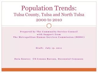 Population Trends: Tulsa County, Tulsa and North Tulsa 2000 to 2010