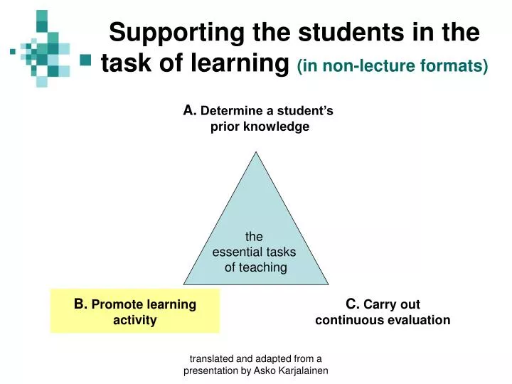 supporting the students in the task of learning in non lecture formats