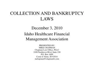 COLLECTION AND BANKRUPTCY LAWS