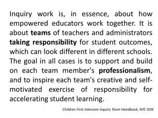 Children First Intensive Inquiry Team Handbook, NYC DOE