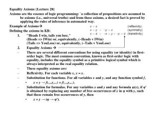 Equality Axioms {Lecture 28}