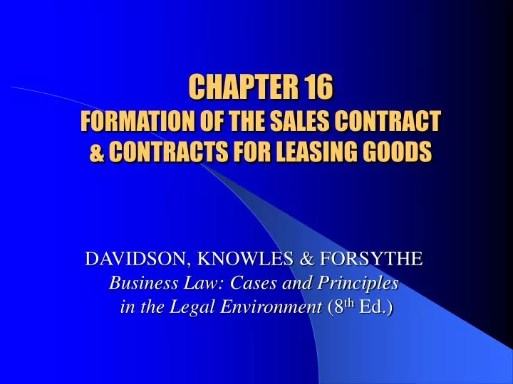 chapter 16 formation of the sales contract contracts for leasing goods