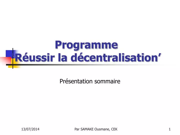 programme r ussir la d centralisation