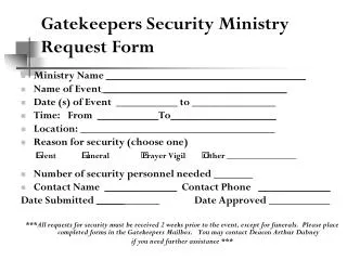 Gatekeepers Security Ministry Request Form