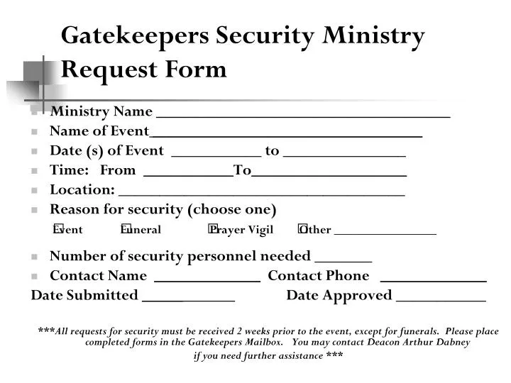 gatekeepers security ministry request form