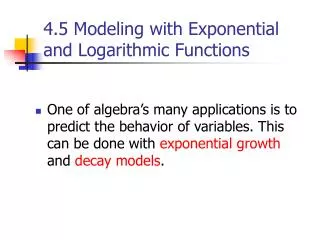 4.5 Modeling with Exponential and Logarithmic Functions