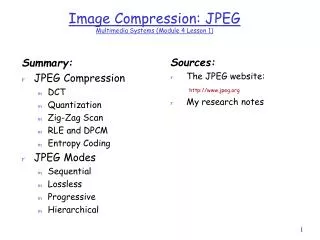 Image Compression: JPEG Multimedia Systems (Module 4 Lesson 1)