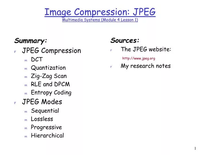 image compression jpeg multimedia systems module 4 lesson 1