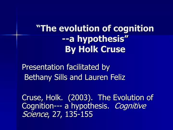 the evolution of cognition a hypothesis by holk cruse