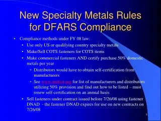 New Specialty Metals Rules for DFARS Compliance