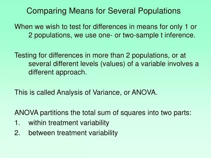 comparing means for several populations