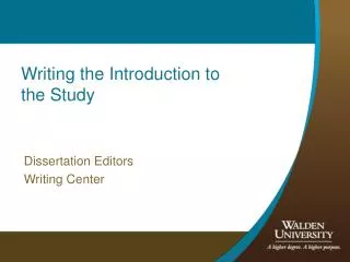 Writing the Introduction to the Study