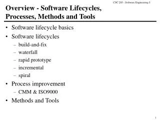Overview - Software Lifecycles, Processes, Methods and Tools