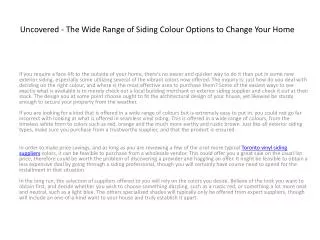 Uncovered - The Wide Range of Siding Colour Options to Change Your Home