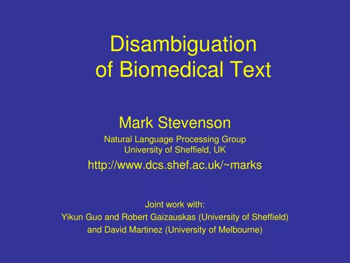 disambiguation of biomedical text