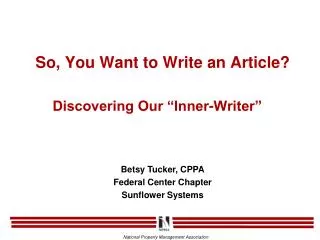 So, You Want to Write an Article?