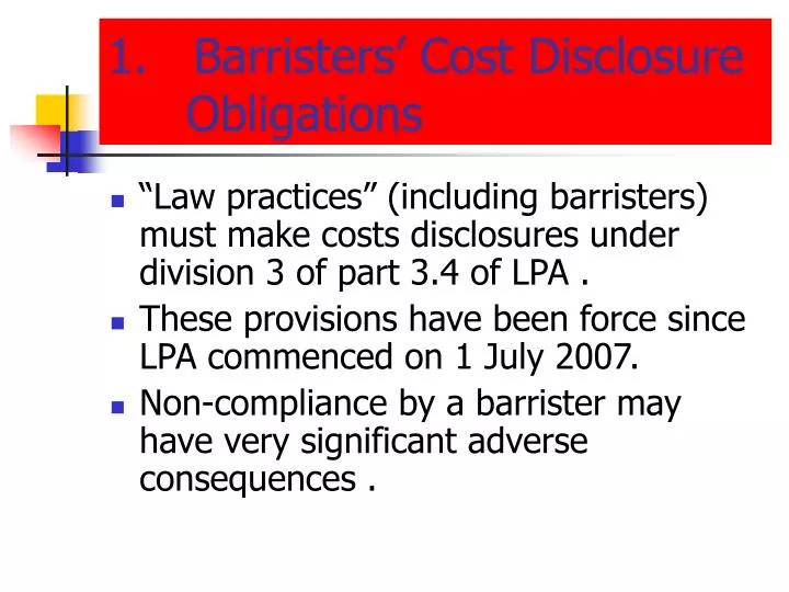 1 barristers cost disclosure obligations