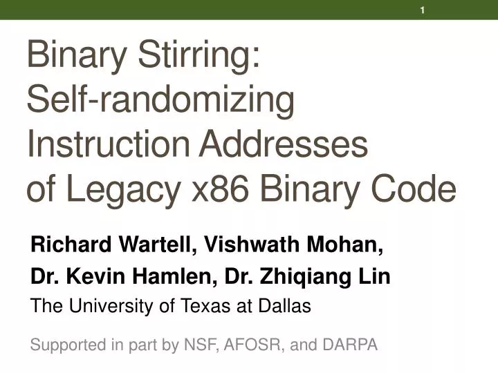 binary stirring self randomizing instruction addresses of legacy x86 binary code