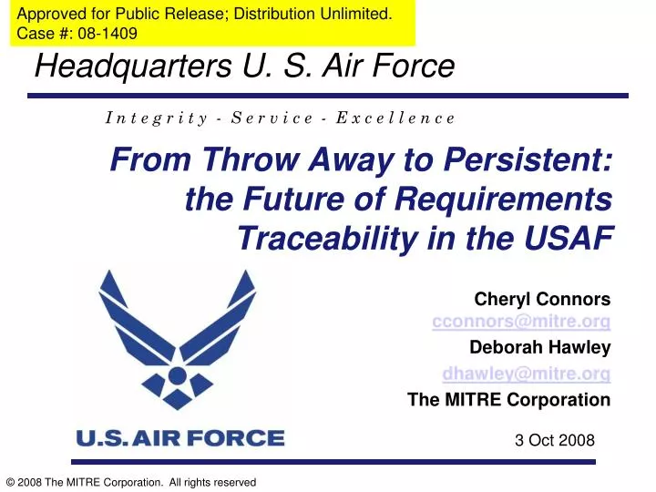 from throw away to persistent the future of requirements traceability in the usaf