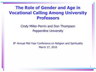 The Role of Gender and Age in Vocational Calling Among University Professors