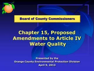 Chapter 15, Proposed Amendments to Article IV Water Quality