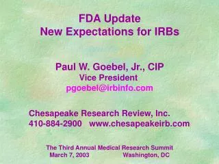 FDA Update New Expectations for IRBs