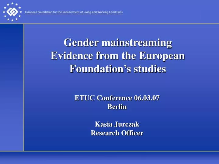 gender mainstreaming evidence from the european foundation s studies