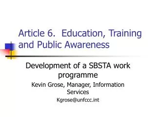 Article 6. Education, Training and Public Awareness