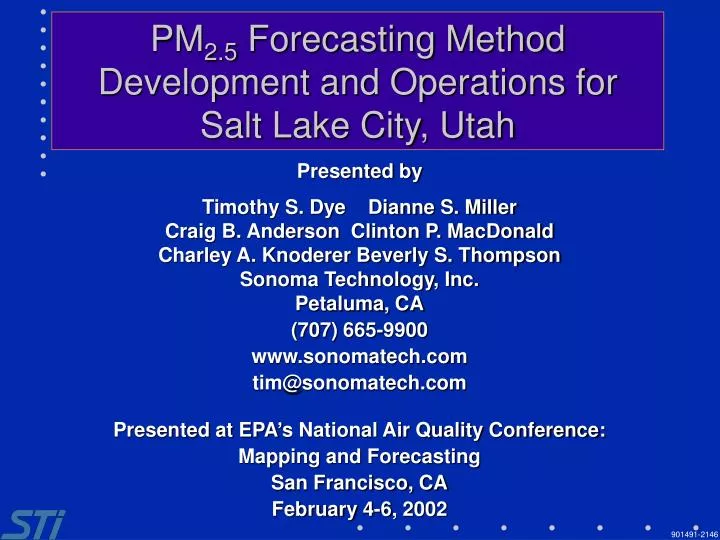 pm 2 5 forecasting method development and operations for salt lake city utah