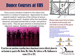 Dance Courses at UHS